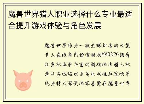 魔兽世界猎人职业选择什么专业最适合提升游戏体验与角色发展